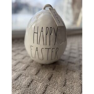 Rae Dunn Ceramic "HAPPY EASTER" Easter Egg Table Decor HUGE Egg!